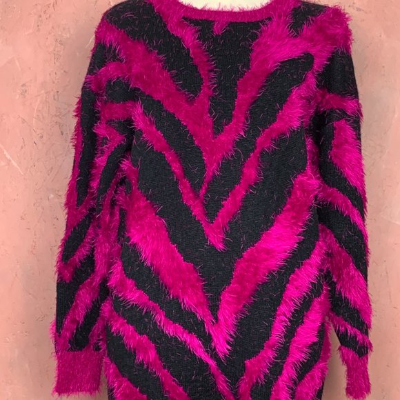 Pink & Black ZEBRA Print Sweater Dress/SMALL Sweaterdress/DOLLSKILL Sweater/ - Picture 2 of 7